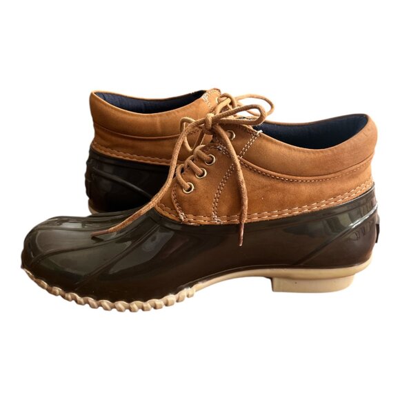 TOMMY HILFIGER WOMEN'S SZ 7 ANKLE DUCK BOOTS CHOCOLATE BROWN LEATHER LACE UP EUC - Picture 4 of 7